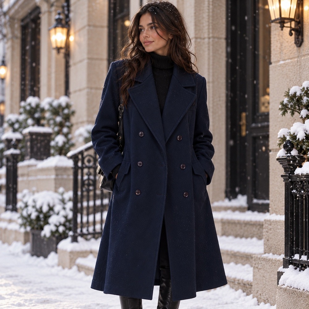 NWT Vintage A Sachs Perlette Wool Coat 16 Navy Double Breasted USA Long Overcoat